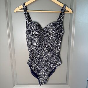 Niptuck Swim One-Piece | Navy & White Abstract Print | Multi-Fit Cup | US 8